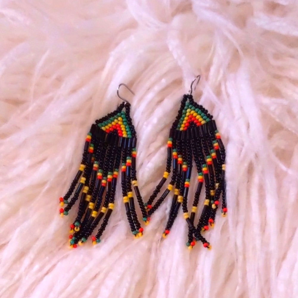 Multicolor Beaded Fringe Earrings